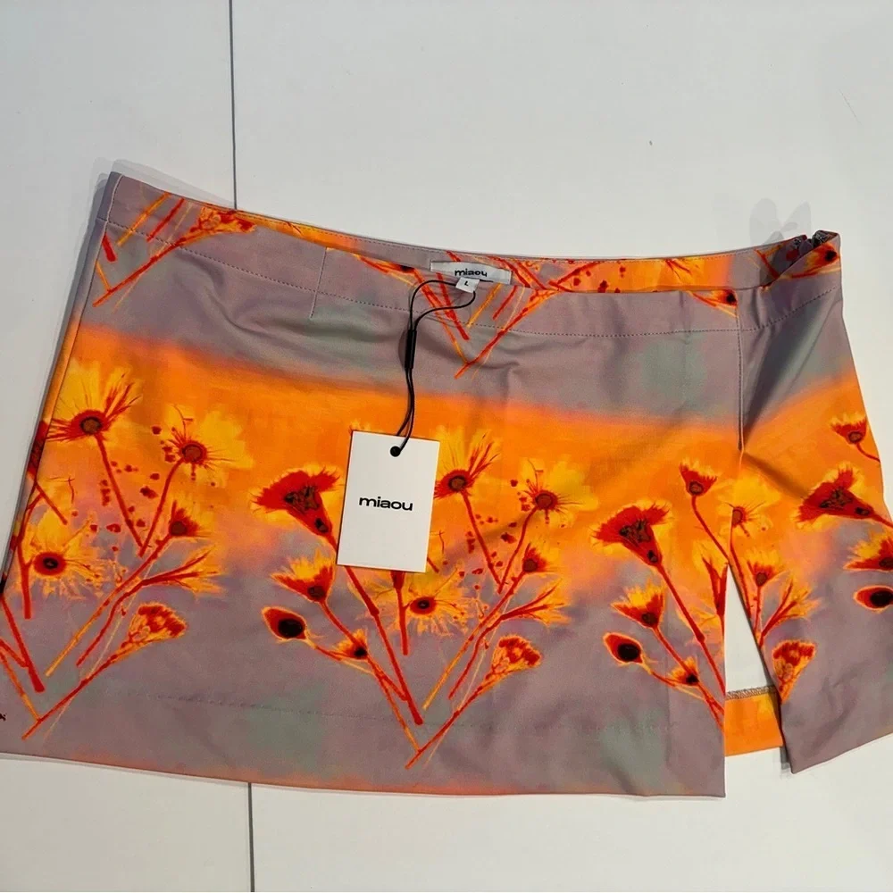 NWT Miaou Mini Skirt Micro in Sunrise Orange Multicolor Floral Print​
